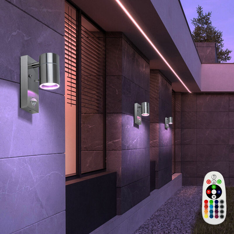 Image of Lampada da parete con rilevatore di movimento Lampada da parete dimmerabile con telecomando Lampada per facciate per esterno, cambia colore, vetro in