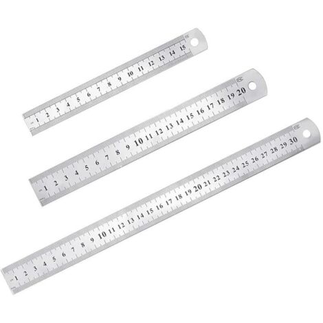 Set di 3 righelli di precisione in acciaio inossidabile, kit di righelli dritti in metallo, 15 cm (6"), 20 cm (8"), 30 cm (12"), righello in acciaio inossidabile argento