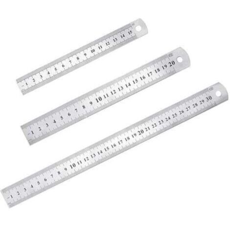 Set di 3 righelli di precisione in acciaio inossidabile, kit di righelli dritti in metallo, 15 cm (6"), 20 cm (8"), 30 cm (12"), righello in acciaio inossidabile color argento