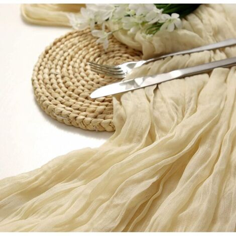 Set di 3 runner da tavola, 90 x 300 cm in tessuto di garza rustica, beige, ideali per decorazioni di tavoli da matrimonio, feste di addio al nubilato e altre occasioni speciali.