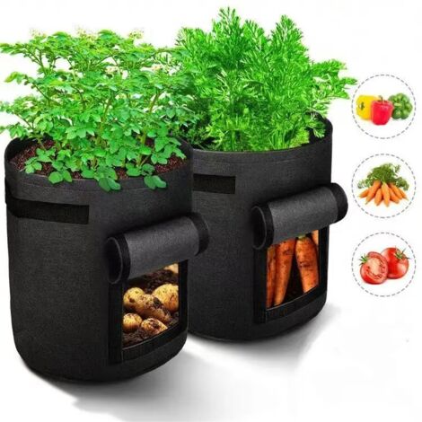 Set di 3 sacchi per la semina di patate - Grande capacità 40 litri - con finestra di visualizzazione e porta etichette - Permeabili all'acqua - Adatti per uso interno ed esterno