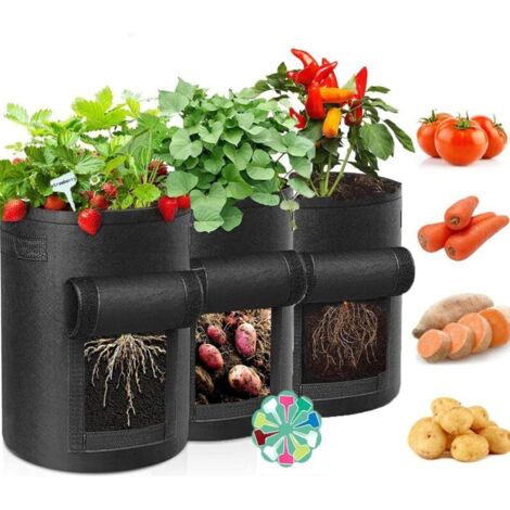 Set di 3 sacchi per piantare patate, sacco per piantare in giardino in tessuto non tessuto da 10 galloni, sacco per patate con finestra e maniglia, grande sacco per orto per fragole, pomodori e altre 