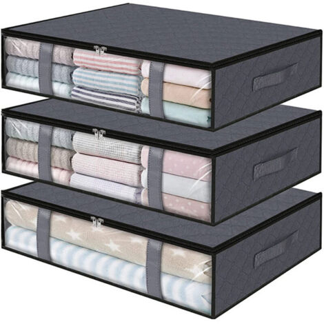 Set di 3 sacchi portaoggetti pieghevoli per vestiti, coperte, da riporre sotto il letto, per riporre vestiti, camera da letto, piumoni, grigi