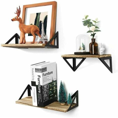 Set di 3 Scaffale Mensole da Parete Bagno design industriale Mensole da muro sospese in Metallo Legno cameretta soggiorno