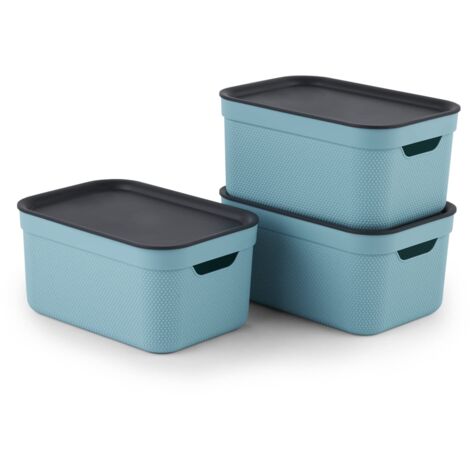 Set di 3 scatole decorative con coperchio A5 JIVE, colore: turchese