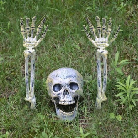 Set di 3 scheletri con teschio e braccia per Halloween. Decorazioni realistiche per Halloween a forma di scheletro, per uso interno ed esterno, accessori per feste di Halloween.