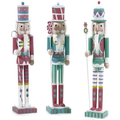 Set di 3 Soldatini Schiaccianoci Natalizi pezzi da collezione h38 rosa azzurro verde candy caramella dolci cake design