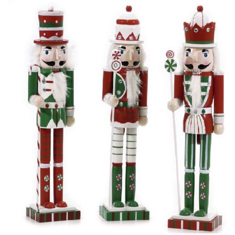 Set di 3 Soldatini Schiaccianoci Natalizi pezzi da collezione h38 rosso bianco  verde candy caramella dolci cake design idea regalo