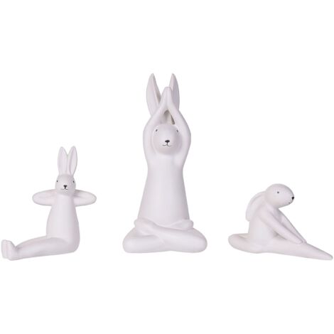 Set di 3 Statuette Decorative a Forma di Conigli Pasquali Bianco Brest