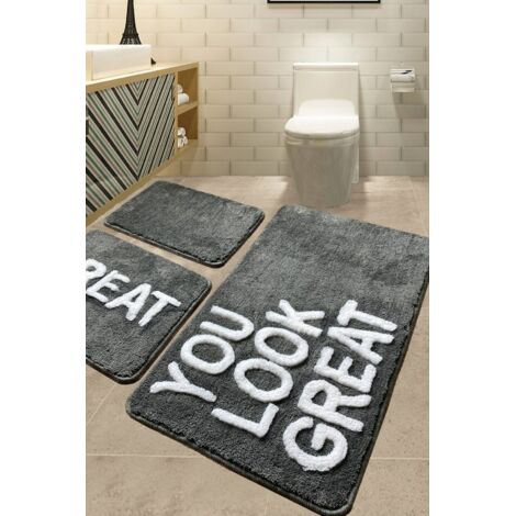 Set di 3 tappeti da bagno Westlake, Tappetino per bagno, Scendibagno, Pedana da bagno, 100x60 cm, Stile motivazionale