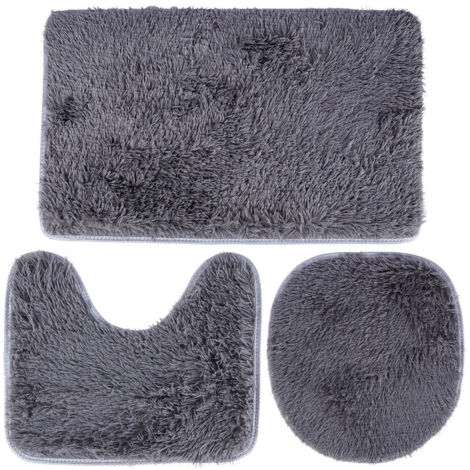Set di 3 tappetini da bagno grigi.