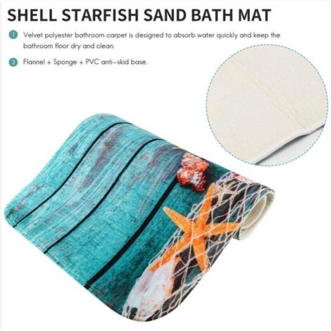 (Set di 3) Tappetino da bagno con conchiglie, copricuscino da bagno per vacanze estive, tappetino antiscivolo per WC, set da pavimento con stelle marine