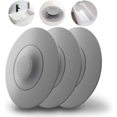 Set di 3 tappi in silicone grigio per vasca da bagno e lavandino, universali, con filtro per cibo e capelli.