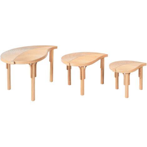 Set di 3 tavolini in rattan a forma di foglia Set di 3 tavolini naturali Paralia