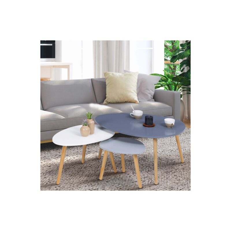 Idmarket - Set di 3 tavolini scandinavi gaia laccati in grigio e bianco