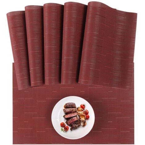 Set di 3 tovagliette lavabili - Realizzate in PVC resistente al calore - con runner da tavola e sottobicchieri abbinati - Per uso in cucina e ristorante - Rosso