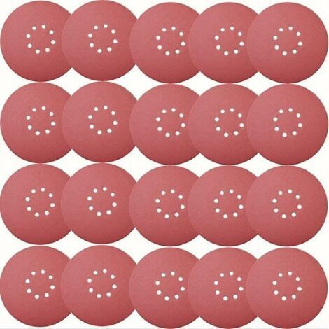 Set di 30 dischi abrasivi, diametro 225 mm, 5 grane: 40/60/100/120/180/240, 8 fori, colore rosso, per cartongesso.