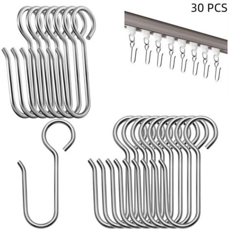 Set di 30 ganci per tende a forma di S color argento, perfetti per casa, auto e tende da sole. Dimensioni: 3,5 x 1,7 cm. Colore: argento.
