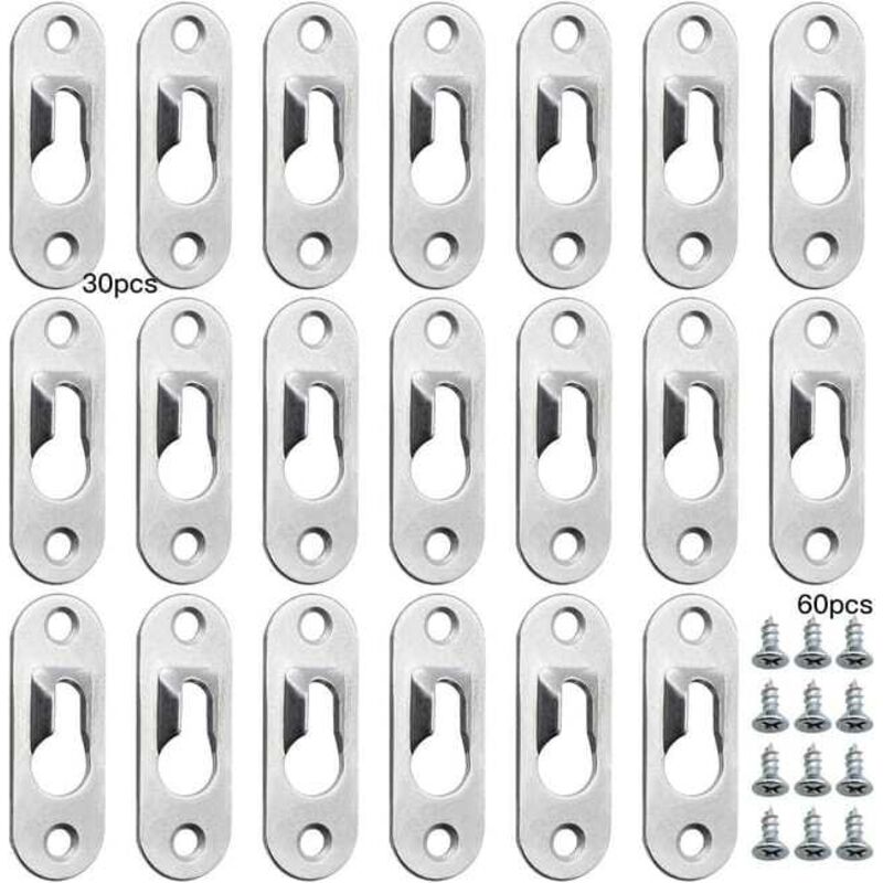 Set di 30 ganci singoli a buco della serratura per appendere cornici, piastra di sospensione a buco della serratura