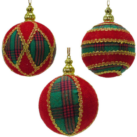 Set di 30 Palline Decorative per Albero di Natale in Stile Scozzese 6 cm rosse decorazioni oro addobbi natalizi giullari colorate