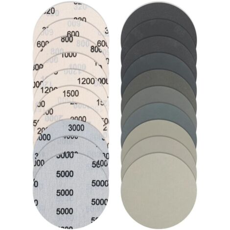 Set di 36 dischi abrasivi rotondi autoadesivi da 125 mm, con grana 320, 600, 800, 1000, 1200, 1500, 2000, 3000, 4000, 5000, per la lucidatura di legno, metallo e componenti automobilistici.
