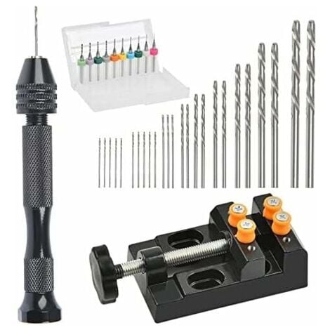 Set di 37 mini trapani manuali con morsa a perno di precisione per trapano a colonna (da 0,3 a 1,2 mm)