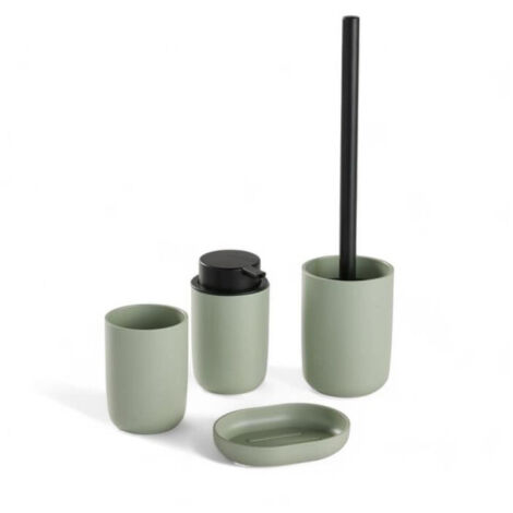 Set di 4 accessori per bagno - TODAY - UTILITY - Bicchiere, dispenser sapone, scopino WC - Verde