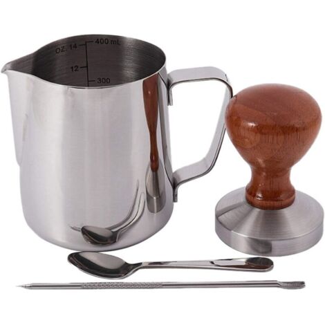 Set di 4 accessori per il caffè, 58 mm, schiacciapatate in acciaio inox con accessorio per schiumare, 355 ml