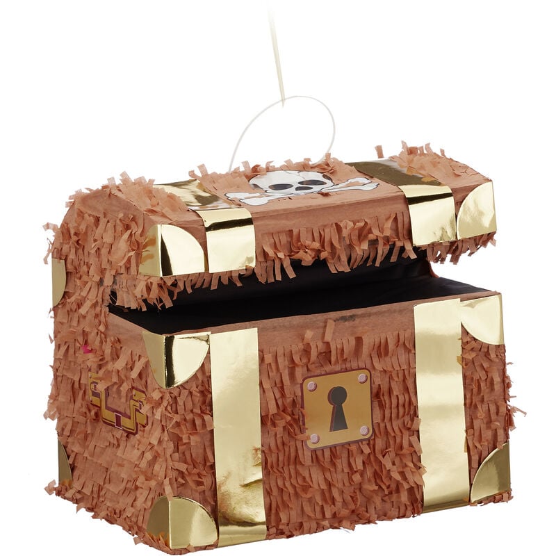 Relaxdays - 4-piece Set Pinata Treasure Chest, incl. Stick & Eye Mask, & Confetti, Fill with Candies, Hanging, Colourful