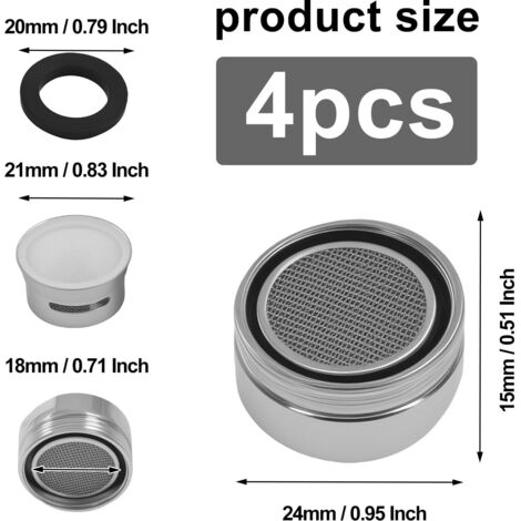 Set di 4 aeratori per rubinetti in ottone massiccio da 15 pollici, pezzi di ricambio per aeratori per lavelli da cucina, filtro filettato maschio per cucina, bagno e casa