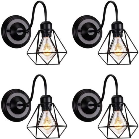 Set di 4 applique da parete per interni E27 con gabbia metallica BLU Lampada da parete industriale vintage nera
