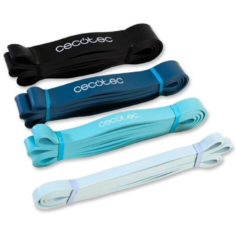 Set di 4 bande elastiche con diversi livelli di resistenza da 15 kg a 60 kg.  Realizzate in lattice e comprensive di borsa per il trasporto.