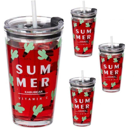 Set di 4 bicchieri con motivo cactus