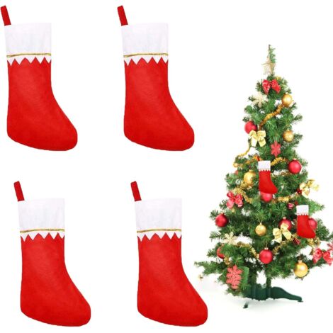 Set di 4 calze natalizie da camino come regalo in rosso e bianco