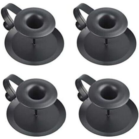 Set di 4 candelabri vintage in metallo nero da 11x6 cm, con manico e vassoio, ideali per decorare la tavola di hotel, ristoranti e sale.
