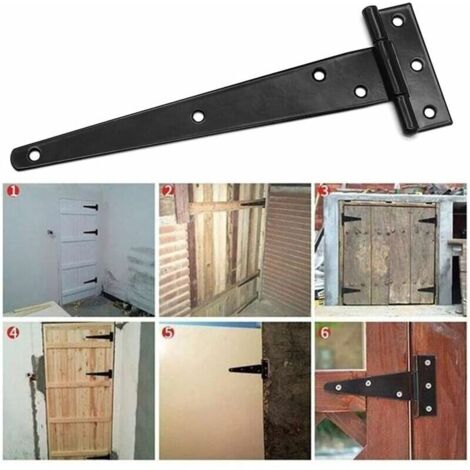 Set di 4 cerniere a T, cerniera per porta nera da 8 pollici, cerniera per porta scorrevole in metallo resistente con 28 viti per porte esterne e porte scorrevoli, 200 mm