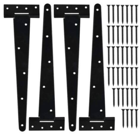 Set di 4 cerniere a T da 30 cm, robuste, per porte scorrevoli da fienile, con viti, ideali per cancelli di fabbriche, magazzini e giardini, verniciate di nero.