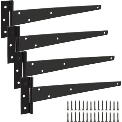 Set di 4 cerniere a T in metallo nero, 327 mm, con rivestimento a polvere antiruggine, per porte da giardino, magazzino e fienile