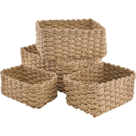 Set di 4 cestini di carta intrecciati, cestini e scatole portaoggetti impilabili, per il bagno, organizer per giocattoli, pannolini, cosmetici