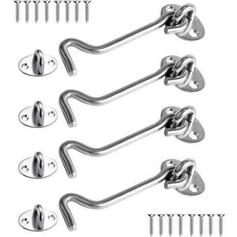 Set di 4 chiavistelli per porta, gancio per porta, chiavistello in acciaio inox da 10 cm, serratura per cancello per porta scorrevole, bagno, finestra, porta scorrevole (argento)