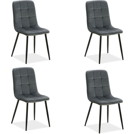 Set di 4 comode e moderne sedie da cucina per sala da pranzo in tessuto di velluto grigio con gambe in metallo nero CDS06202