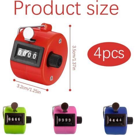 Set di 4 contatori manuali a clic, contatore manuale a 4 cifre per contatori meccanici, conta fino a 9999, per giri/sport/allenamento/scuola/eventi