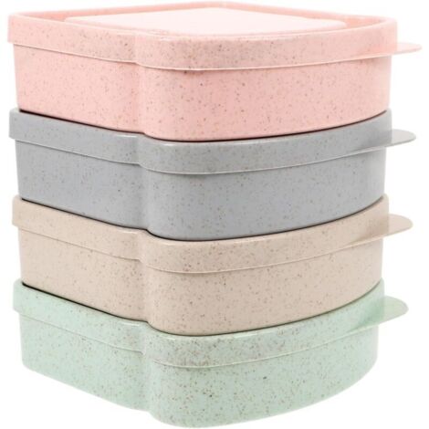 Set di 4 contenitori per il pranzo in plastica riutilizzabili a forma di toast, adatti al microonde e alla lavastoviglie, ideali per l'ufficio e il campeggio.