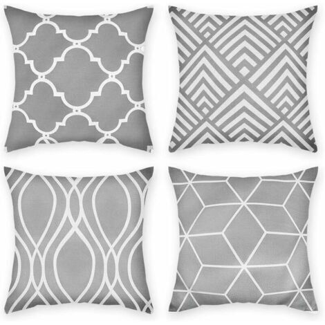 Set di 4 coperture per cuscini grigie per mobili da esterni, decorative, in lino, quadrate, stampa unilaterale semplice, copertura per cuscino per ufficio, casa, sofa, auto e giardino, 45 × 45 cm