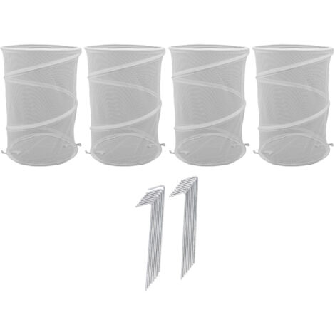 Set di 4 coperture per piante a scomparsa - Rete pieghevole con 16 picchetti, protezione per giardino, cortile, frutteto (bianco)