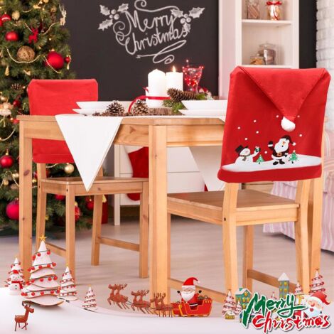 Set di 4 coprisedie a forma di Babbo Natale, coprisedie in tessuto non tessuto a forma di cappello rosso, decorazione natalizia per la tavola, decorazione natalizia per sedie (49 cm x 60 cm)
