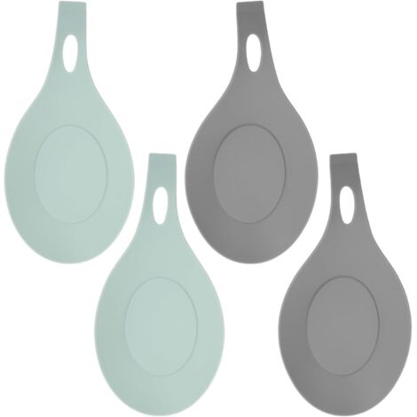 Set di 4 cucchiai e spatole in silicone, compatibili con i piani cottura, portautensili da cucina resistenti al calore, design a mandorla, portacucchiai antiscivolo per il piano di lavoro, adatti sia 