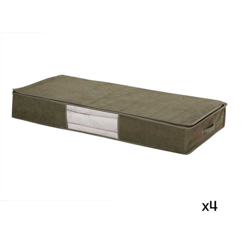 Image of Calicosy - Set di 4 custodie contenitore sottoletto in velluto a coste color kaki - L107 cm