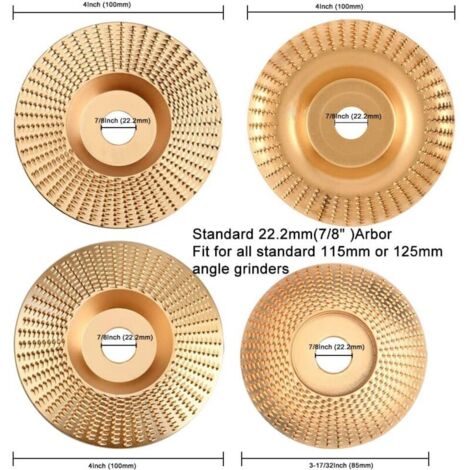 Set di 4 dischi abrasivi in carburo di tungsteno per legno per modellare, smerigliare e tagliare - Compatibile con smerigliatrici angolari da 115 mm o 125 mm