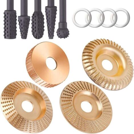 Set di 4 dischi per intaglio del legno per smerigliatrice angolare + 5 raspe rotanti, smerigliatrice angolare da 4" o 4 1/2" con mandrino da 7/8", dischi per modellare per smerigliatrice angolare